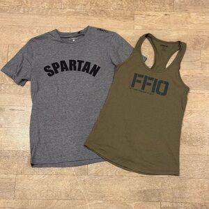Lot of 2 Spartan Grey Graphic T-Shirt & Green Graphic Tank Top Size Small